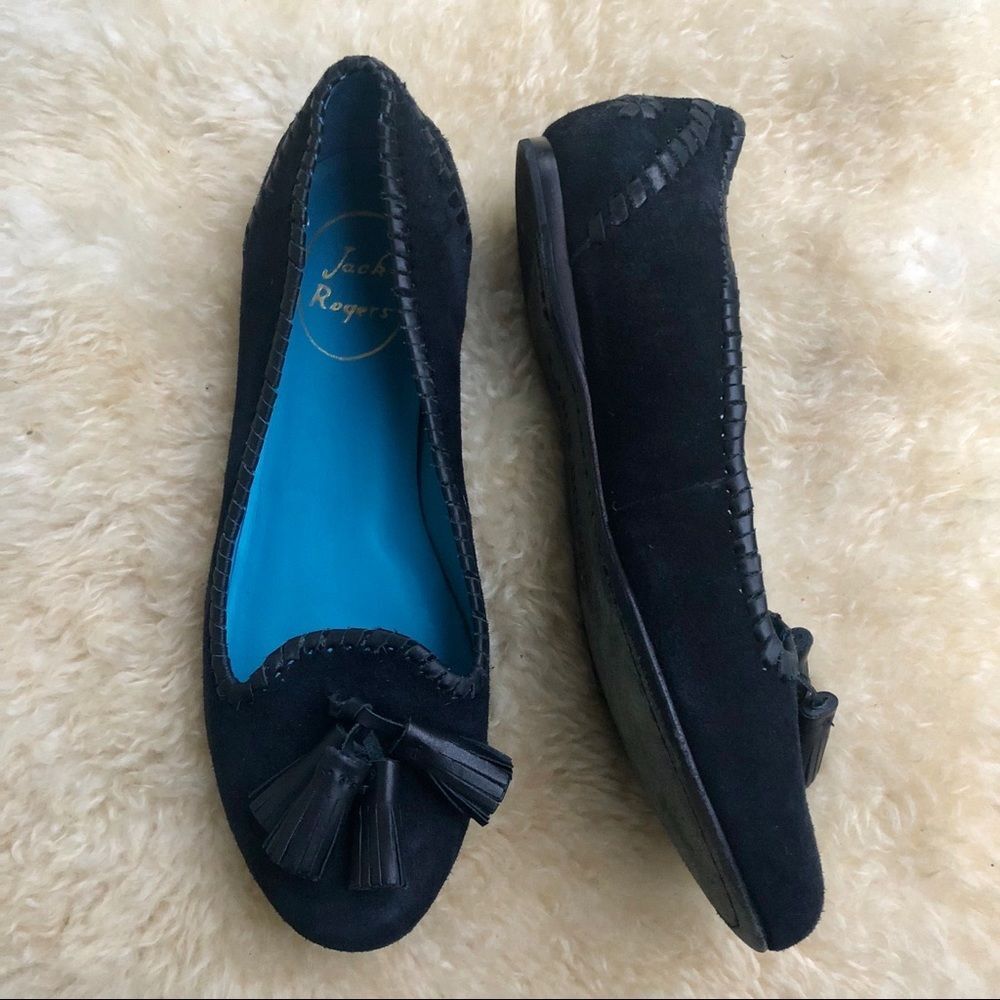 Jack Rogers black suede tassel flats loafers 6